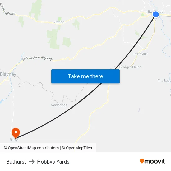 Bathurst to Hobbys Yards map