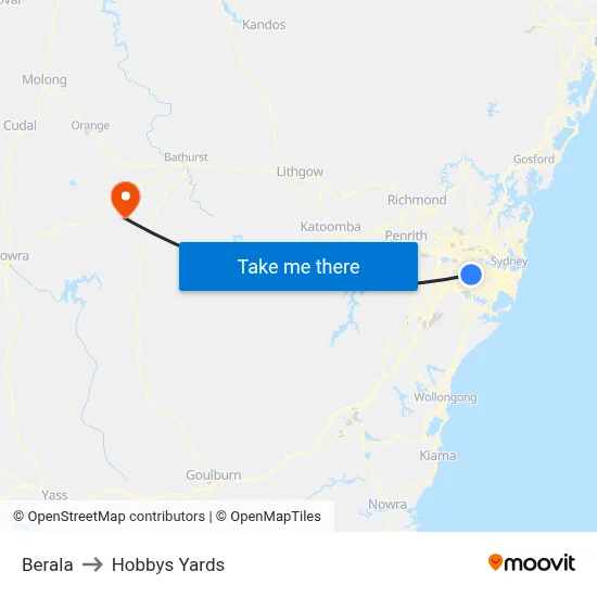 Berala to Hobbys Yards map