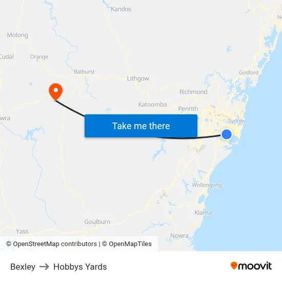 Bexley to Hobbys Yards map