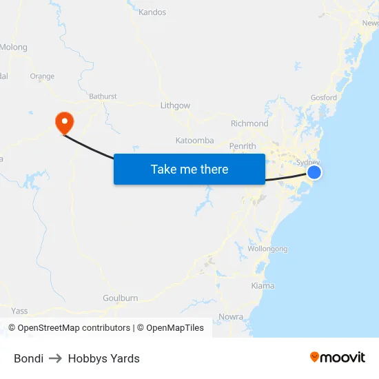 Bondi to Hobbys Yards map