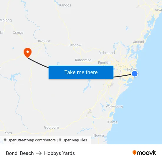 Bondi Beach to Hobbys Yards map