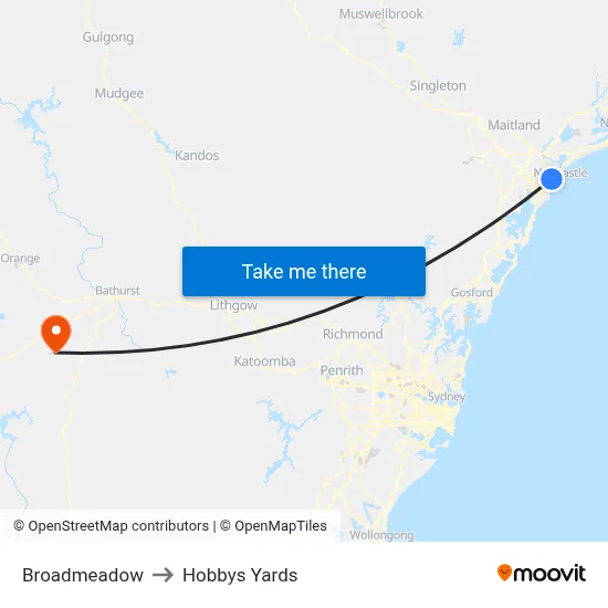 Broadmeadow to Hobbys Yards map