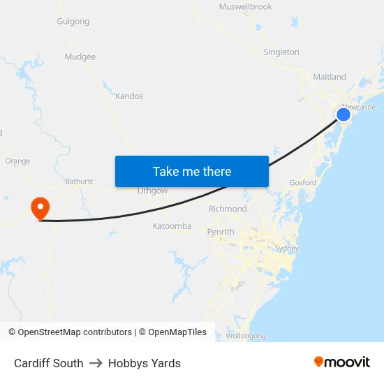 Cardiff South to Hobbys Yards map