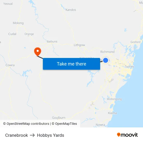 Cranebrook to Hobbys Yards map