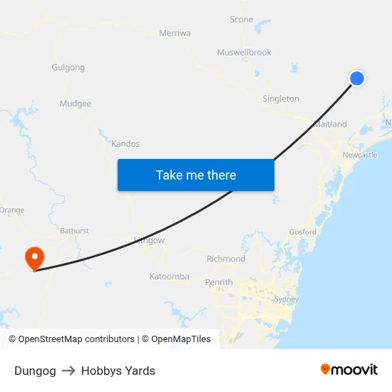 Dungog to Hobbys Yards map