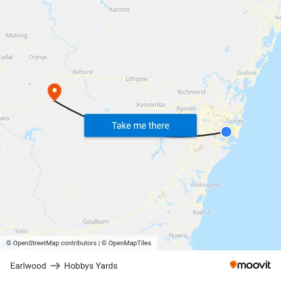 Earlwood to Hobbys Yards map