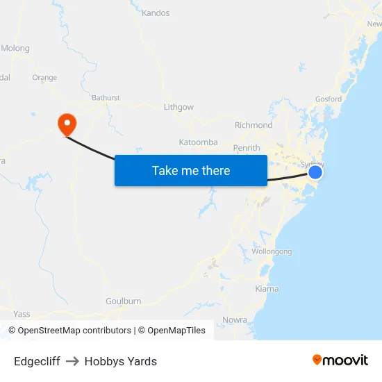 Edgecliff to Hobbys Yards map