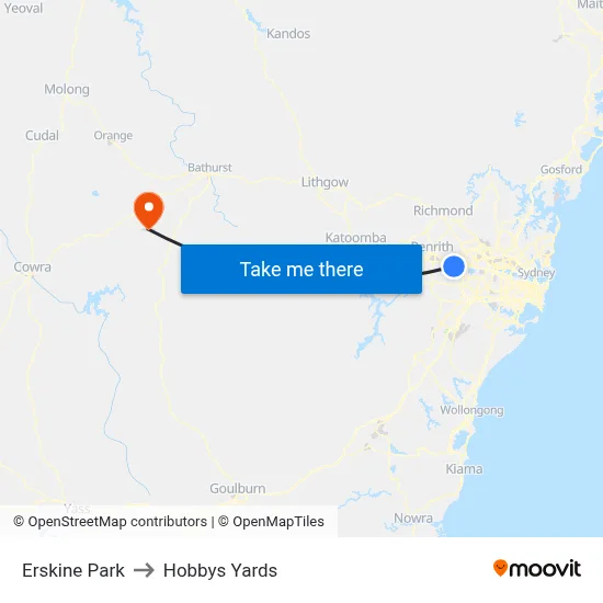 Erskine Park to Hobbys Yards map