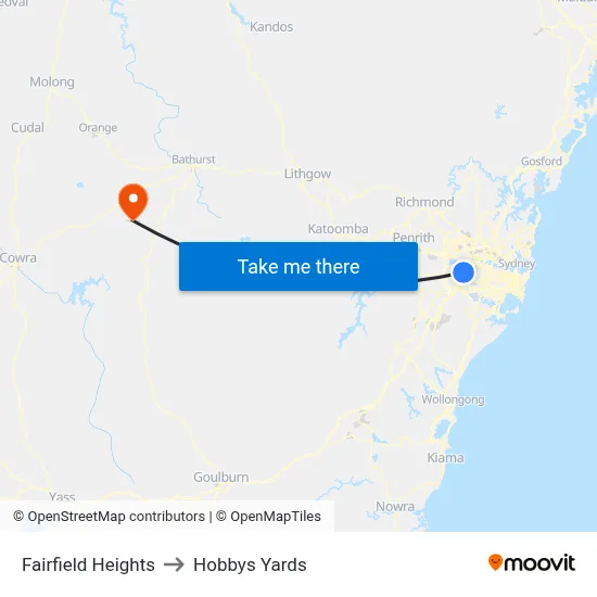 Fairfield Heights to Hobbys Yards map