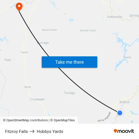 Fitzroy Falls to Hobbys Yards map