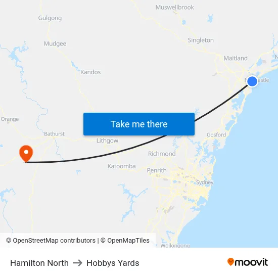 Hamilton North to Hobbys Yards map