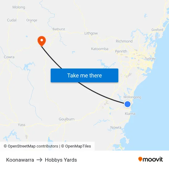 Koonawarra to Hobbys Yards map