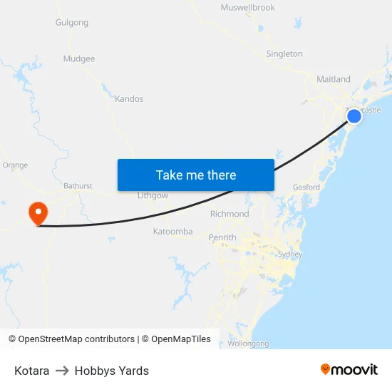 Kotara to Hobbys Yards map