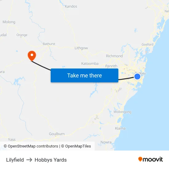 Lilyfield to Hobbys Yards map