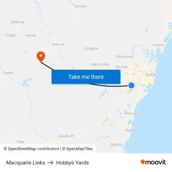 Macquarie Links to Hobbys Yards map