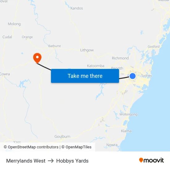 Merrylands West to Hobbys Yards map