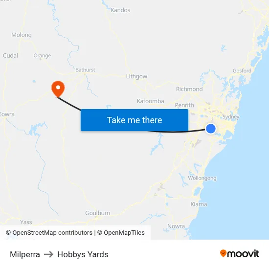 Milperra to Hobbys Yards map
