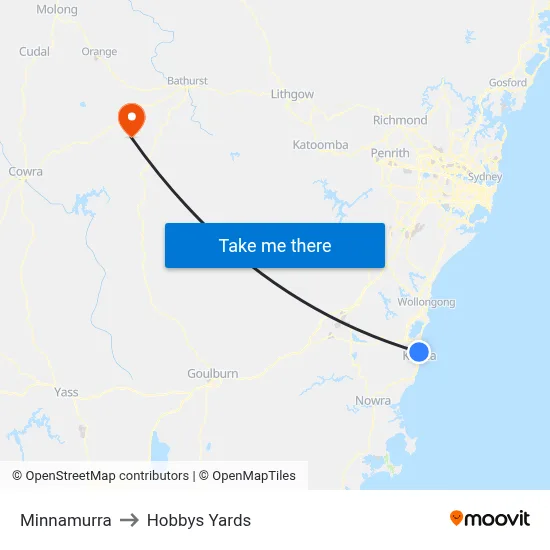 Minnamurra to Hobbys Yards map