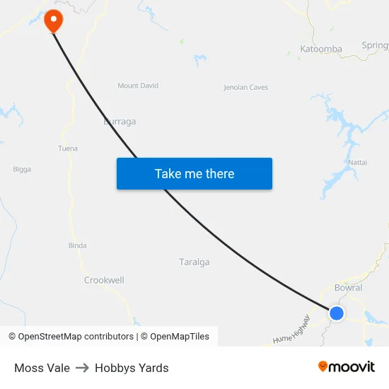 Moss Vale to Hobbys Yards map