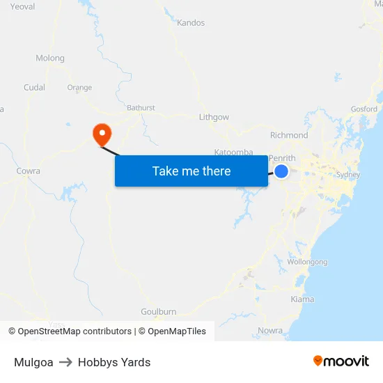 Mulgoa to Hobbys Yards map