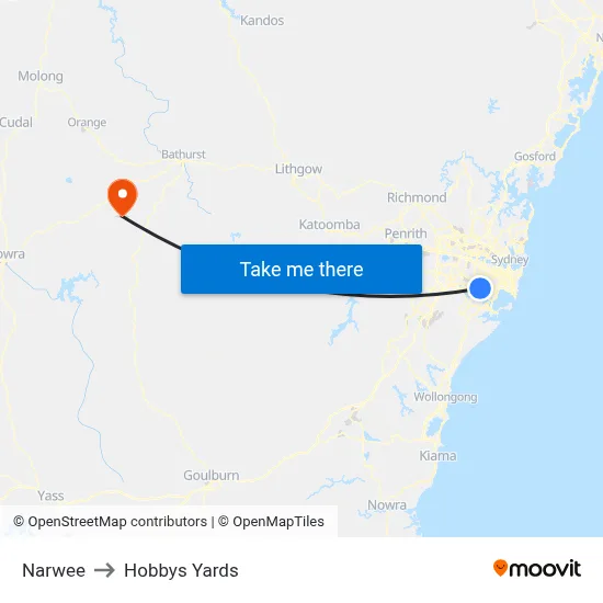 Narwee to Hobbys Yards map