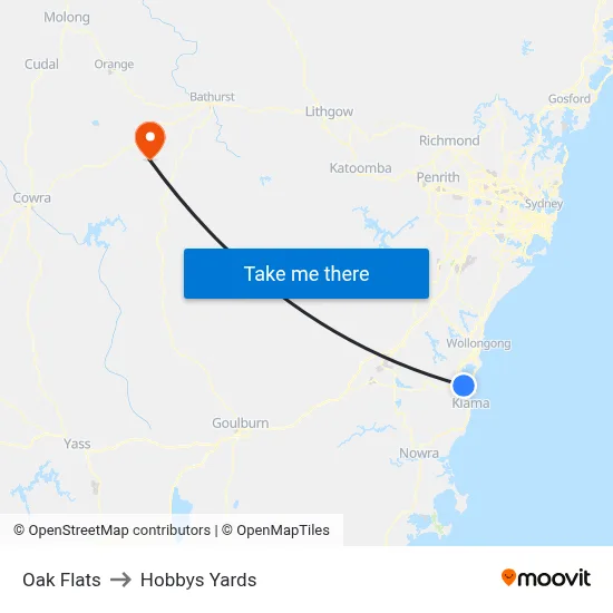 Oak Flats to Hobbys Yards map