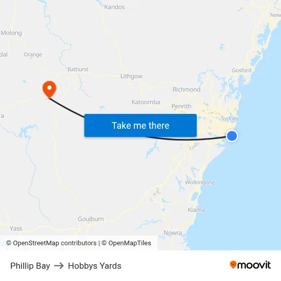 Phillip Bay to Hobbys Yards map