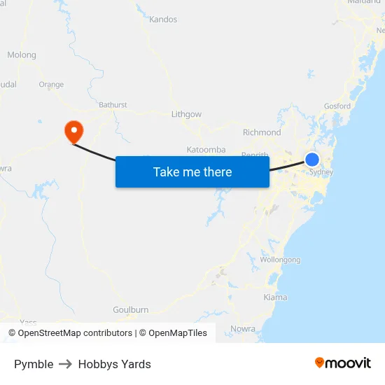 Pymble to Hobbys Yards map