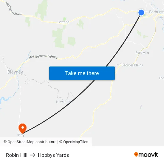 Robin Hill to Hobbys Yards map