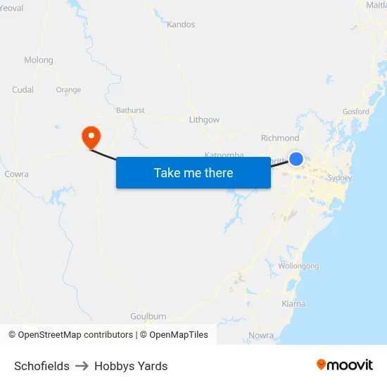 Schofields to Hobbys Yards map