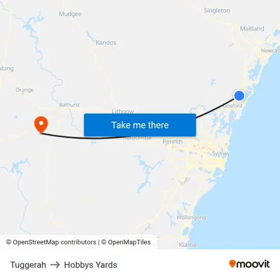 Tuggerah to Hobbys Yards map