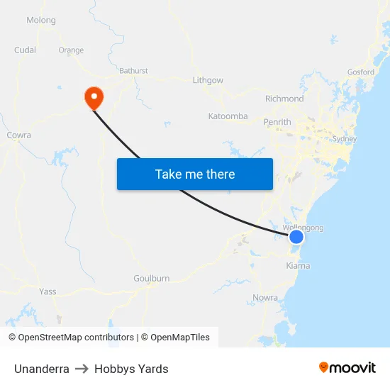Unanderra to Hobbys Yards map
