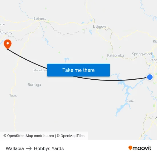 Wallacia to Hobbys Yards map