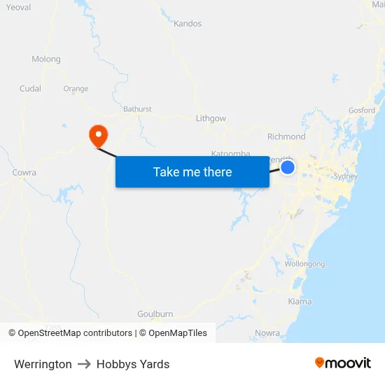 Werrington to Hobbys Yards map