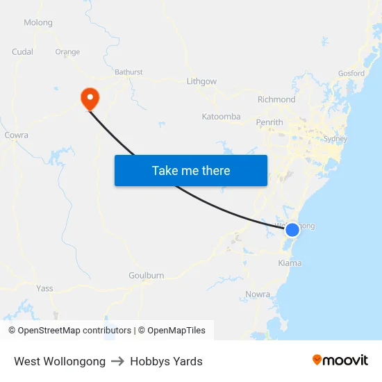 West Wollongong to Hobbys Yards map