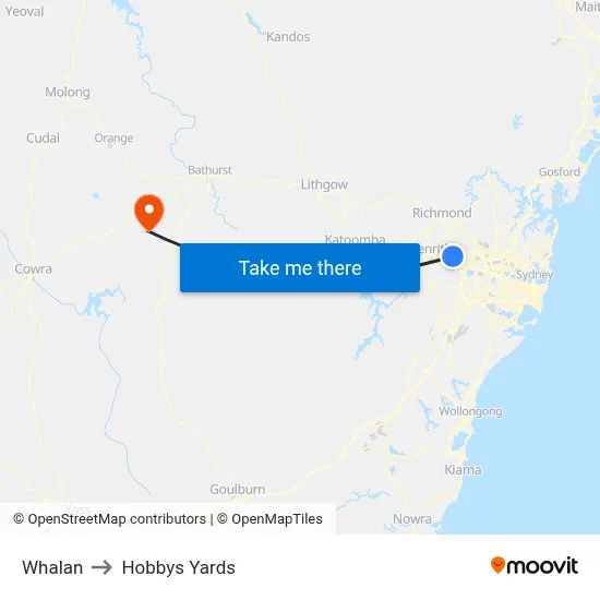 Whalan to Hobbys Yards map