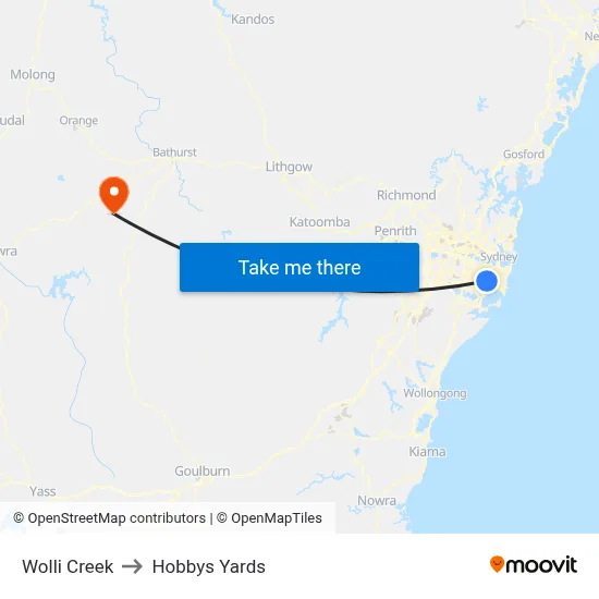 Wolli Creek to Hobbys Yards map