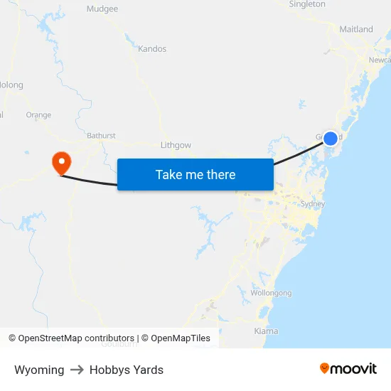 Wyoming to Hobbys Yards map