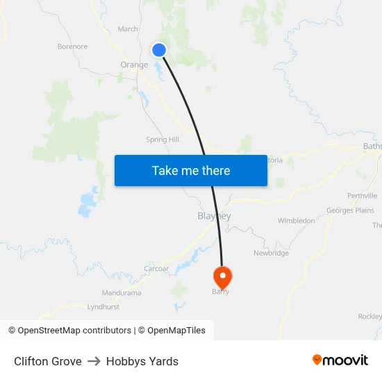 Clifton Grove to Hobbys Yards map