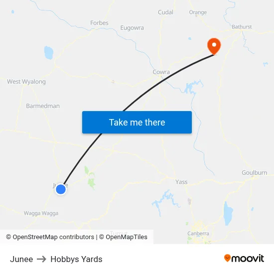 Junee to Hobbys Yards map