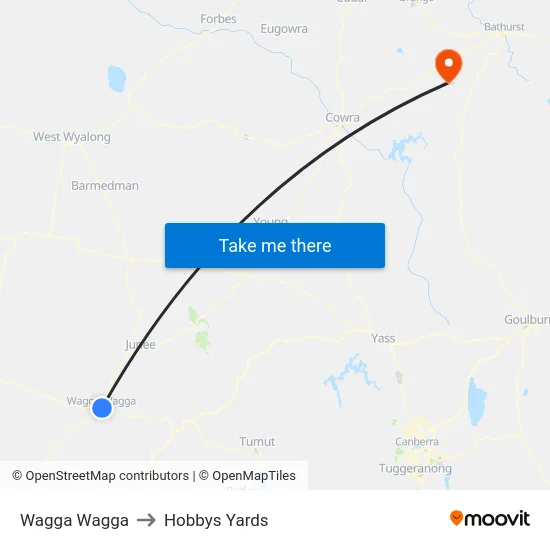 Wagga Wagga to Hobbys Yards map