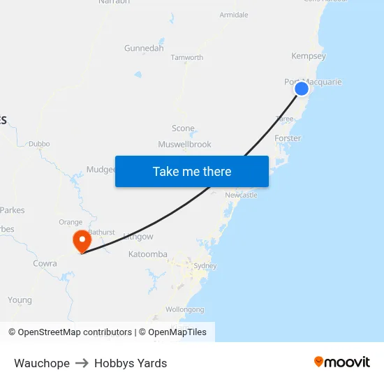 Wauchope to Hobbys Yards map