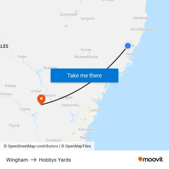 Wingham to Hobbys Yards map