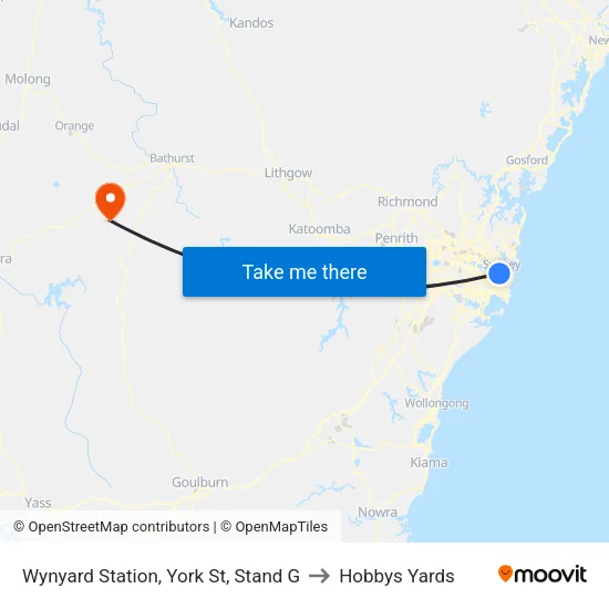 Wynyard Station, York St, Stand G to Hobbys Yards map