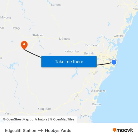 Edgecliff Station to Hobbys Yards map