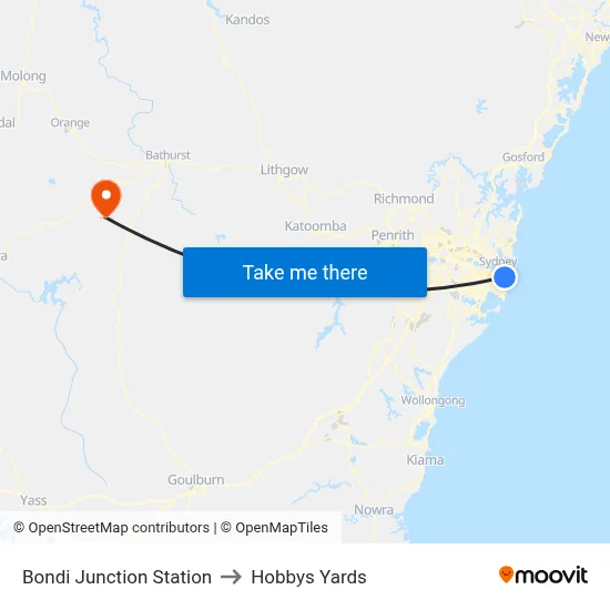 Bondi Junction Station to Hobbys Yards map