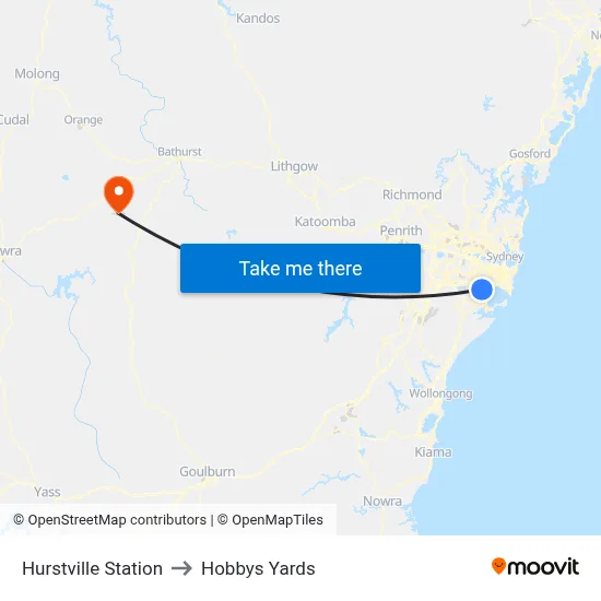 Hurstville Station to Hobbys Yards map
