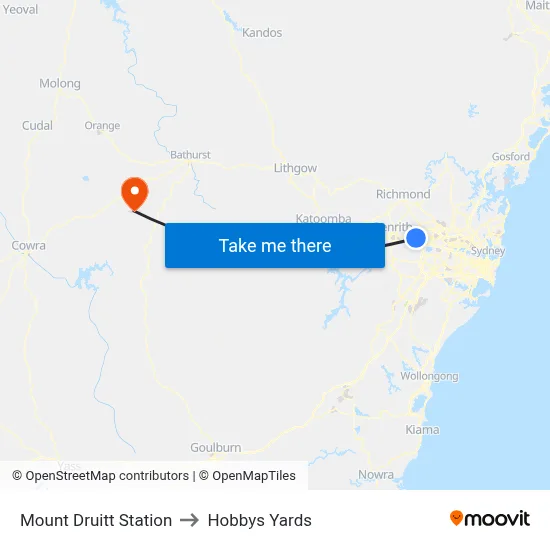 Mount Druitt Station to Hobbys Yards map