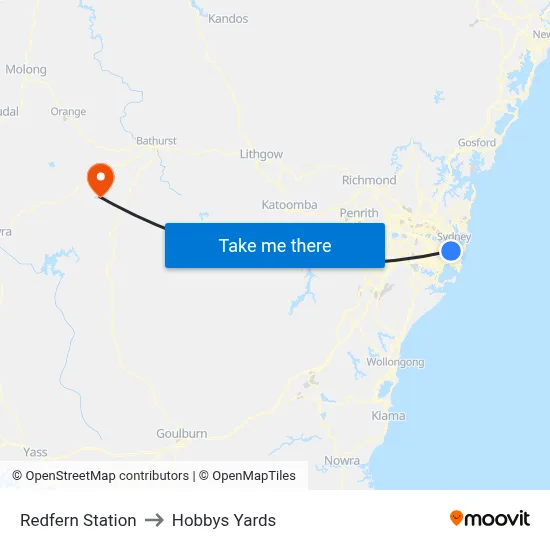 Redfern Station to Hobbys Yards map