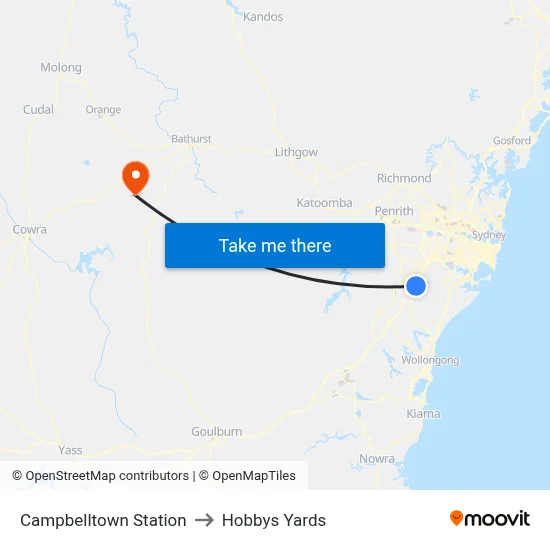Campbelltown Station to Hobbys Yards map